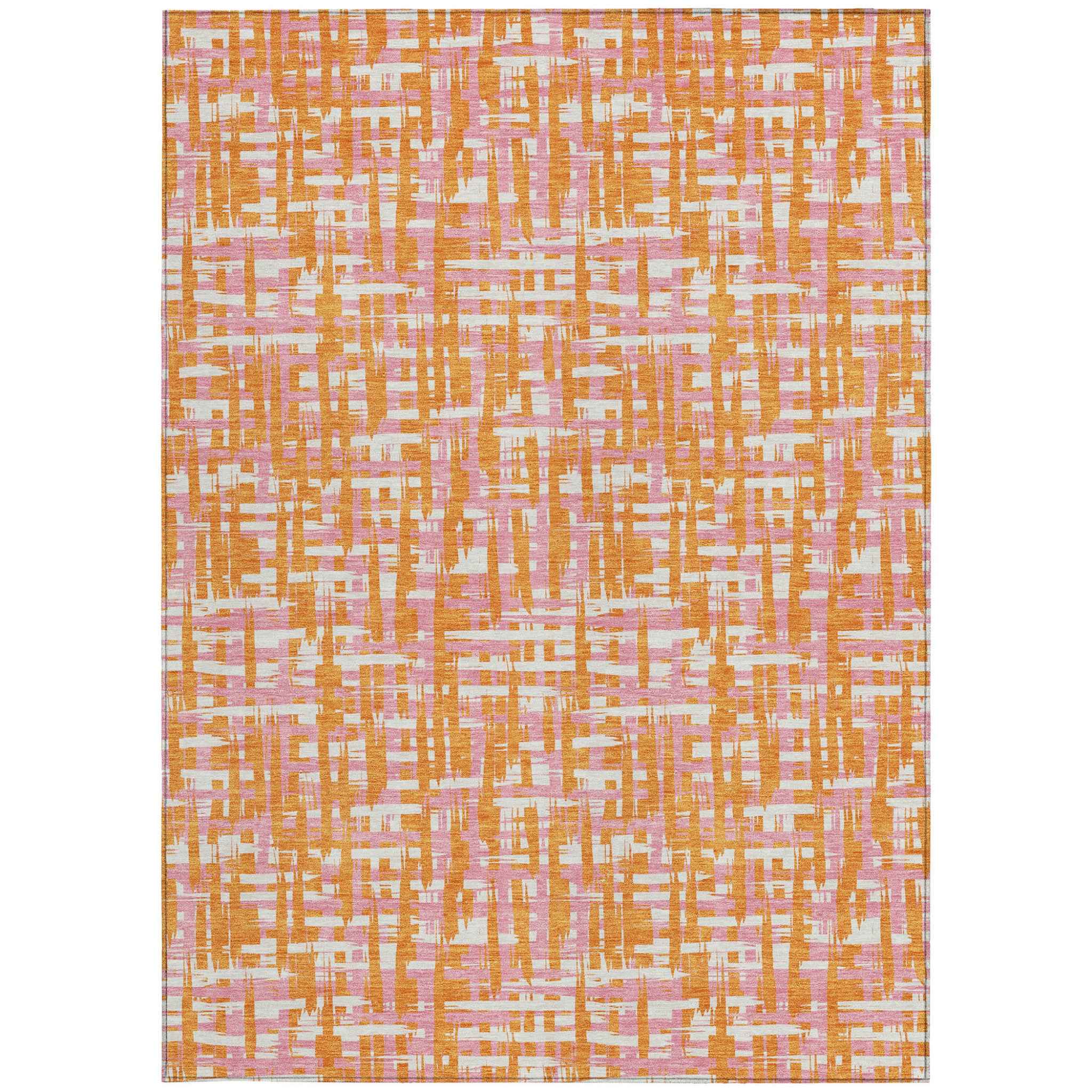 3' X 5' Orange Pink And Beige Abstract Washable Indoor Outdoor Area Rug