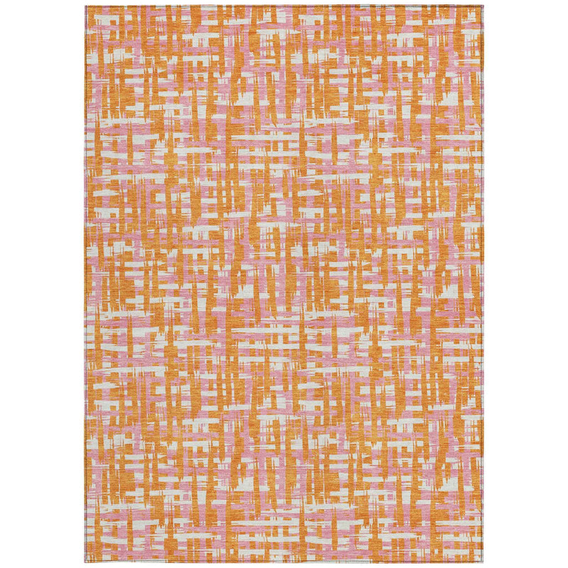 3' X 5' Orange Pink And Beige Abstract Washable Indoor Outdoor Area Rug