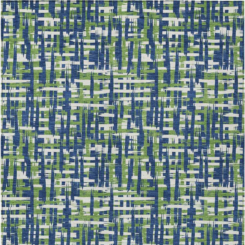 3' X 5' Navy Blue Green And Ivory Abstract Washable Indoor Outdoor Area Rug