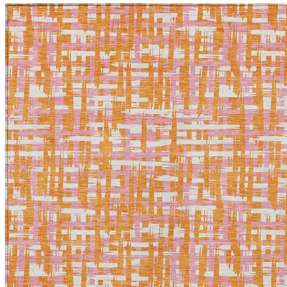 3' X 5' Orange Pink And Beige Abstract Washable Indoor Outdoor Area Rug