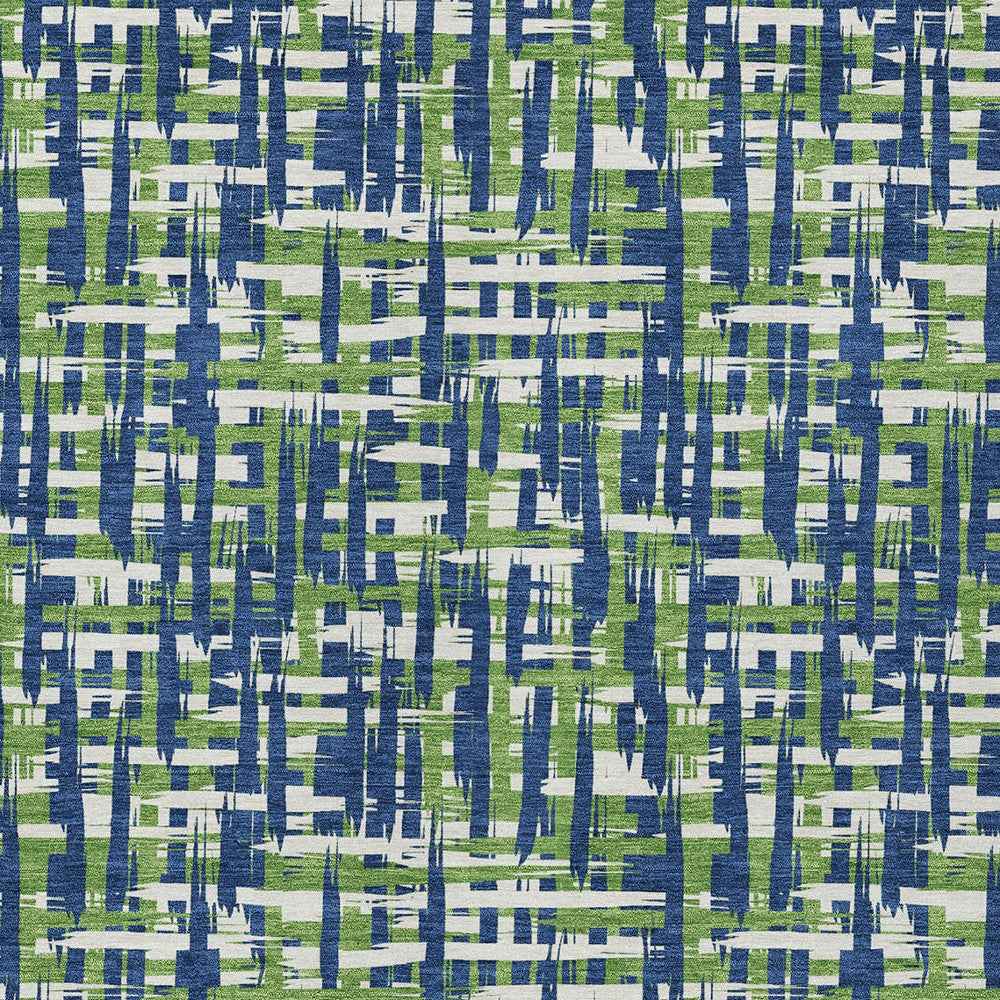 9' X 12' Navy Blue Green And Ivory Abstract Washable Indoor Outdoor Area Rug
