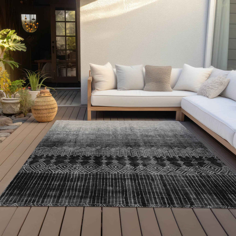 9' X 12' Black Ivory And Gray Ombre Washable Indoor Outdoor Area Rug