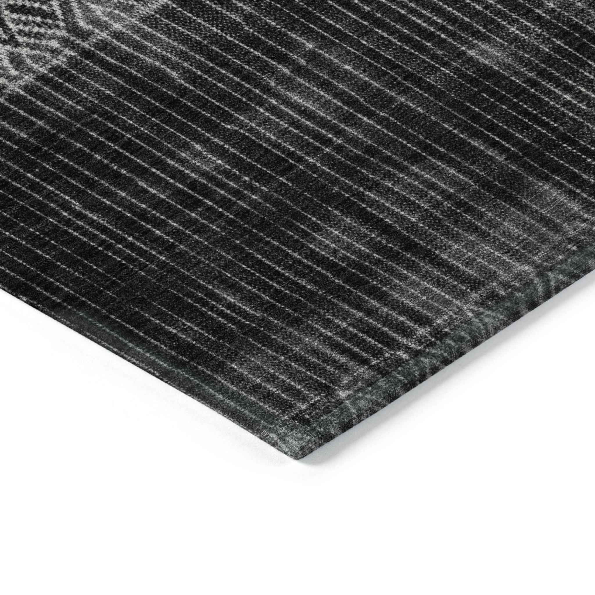9' X 12' Black Ivory And Gray Ombre Washable Indoor Outdoor Area Rug