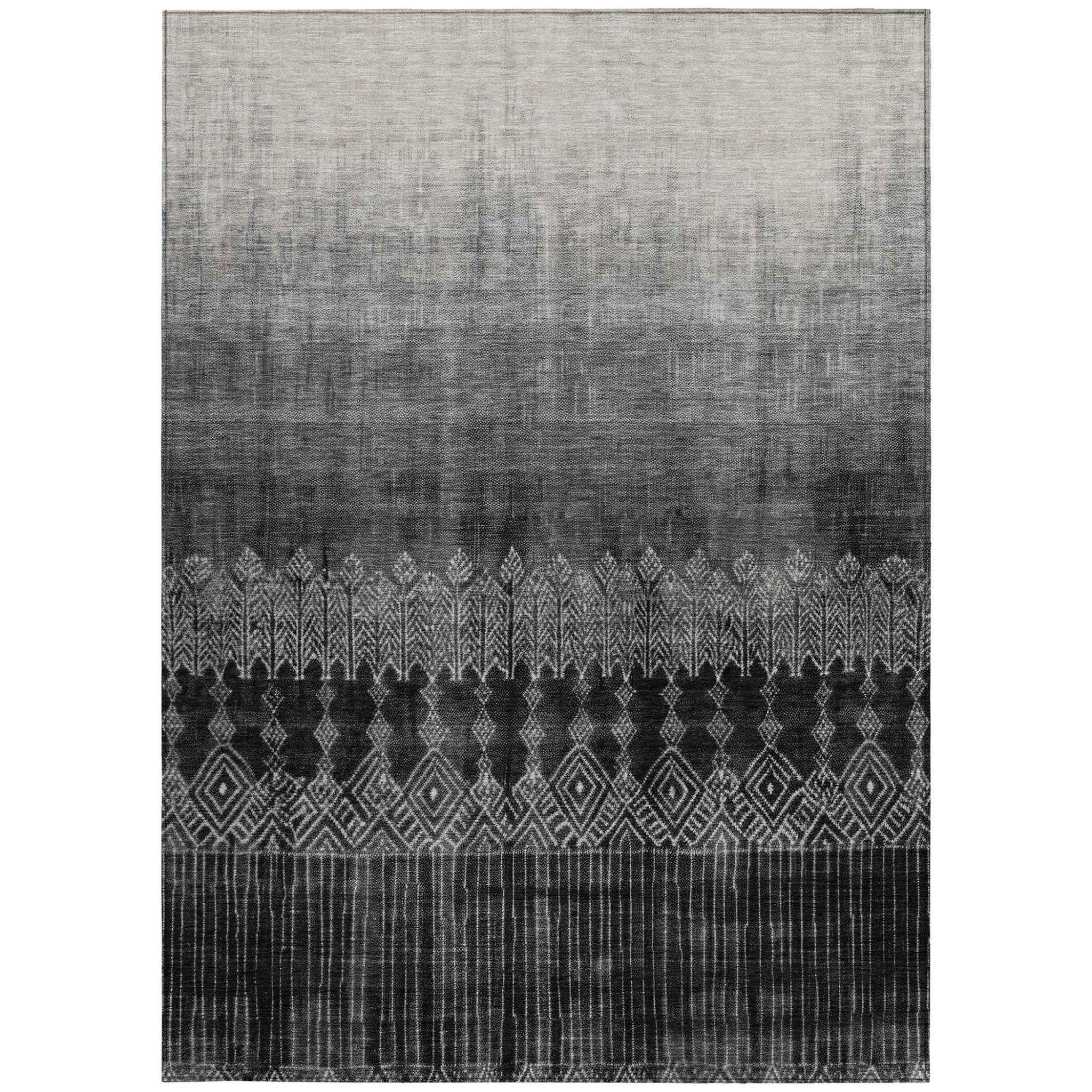 9' X 12' Black Ivory And Gray Ombre Washable Indoor Outdoor Area Rug