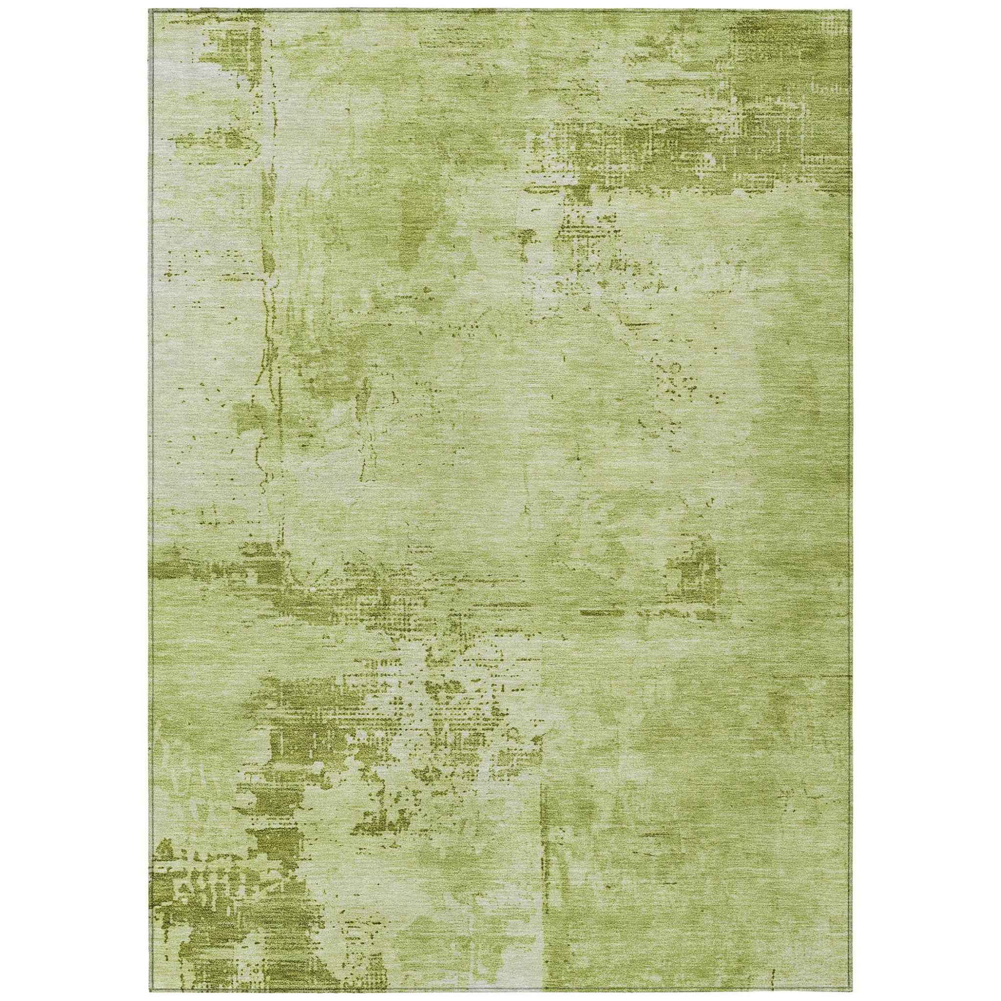 8' X 10' Lime Green And Ivory Abstract Washable Indoor Outdoor Area Rug