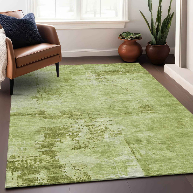 8' X 10' Lime Green And Ivory Abstract Washable Indoor Outdoor Area Rug