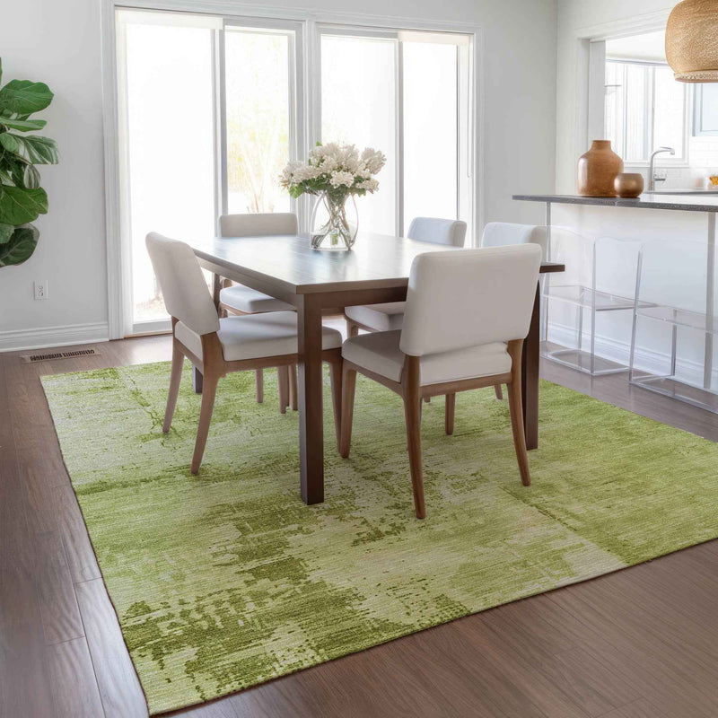 8' X 10' Lime Green And Ivory Abstract Washable Indoor Outdoor Area Rug