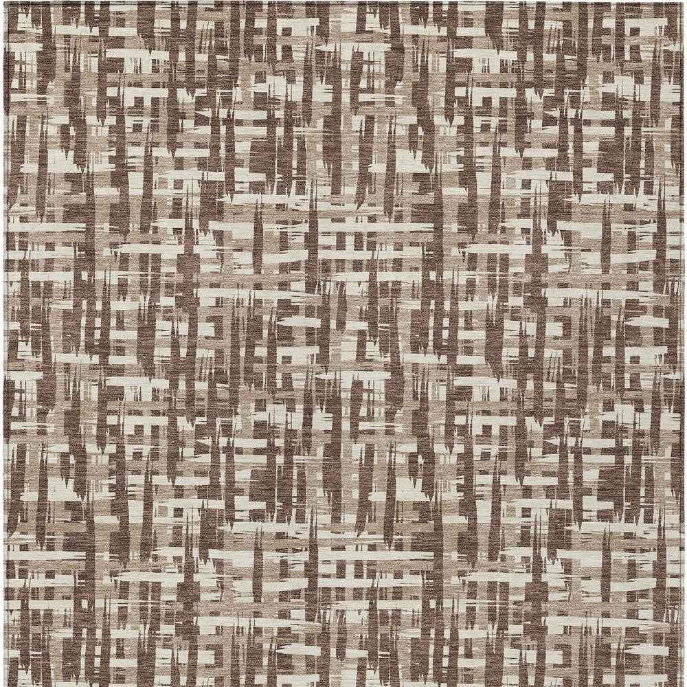8' X 10' Brown Tan And Beige Abstract Washable Indoor Outdoor Area Rug