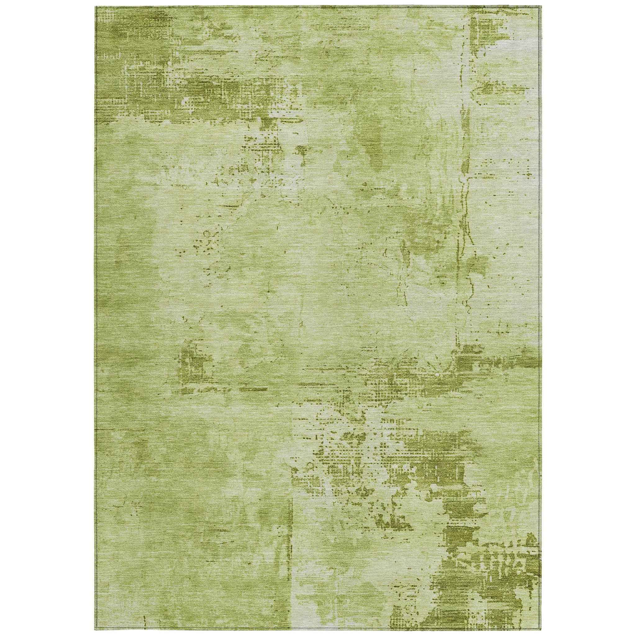 8' X 10' Lime Green And Ivory Abstract Washable Indoor Outdoor Area Rug