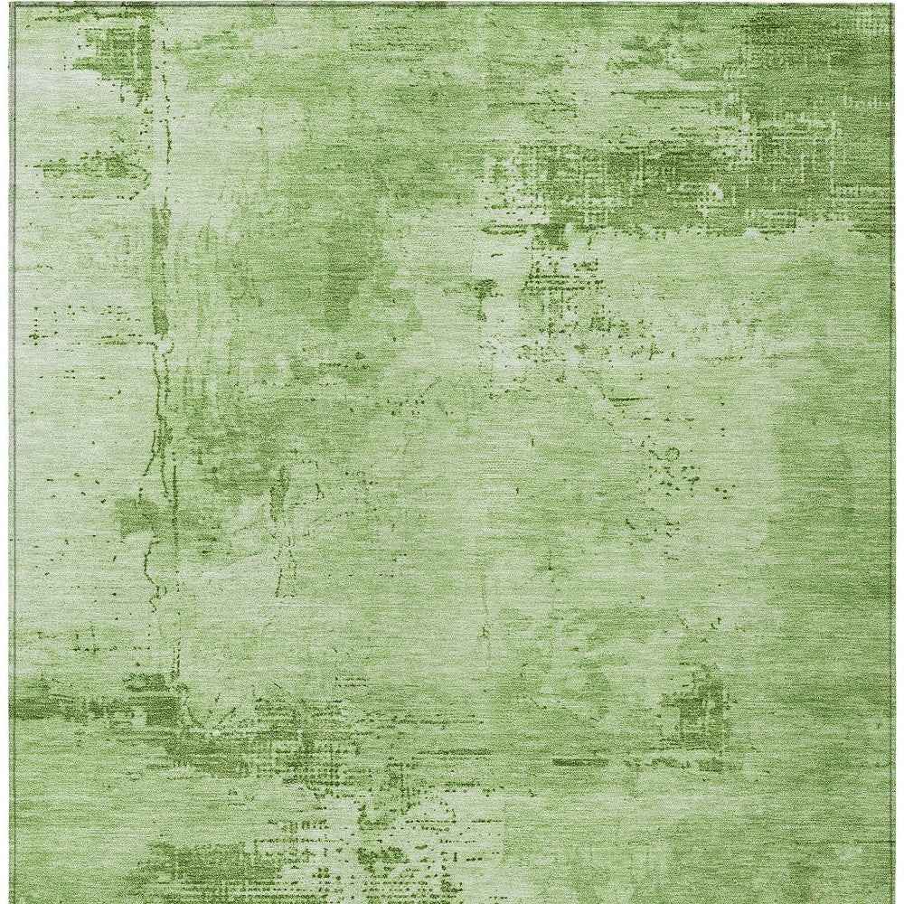 9' X 12' Green And Ivory Abstract Washable Indoor Outdoor Area Rug