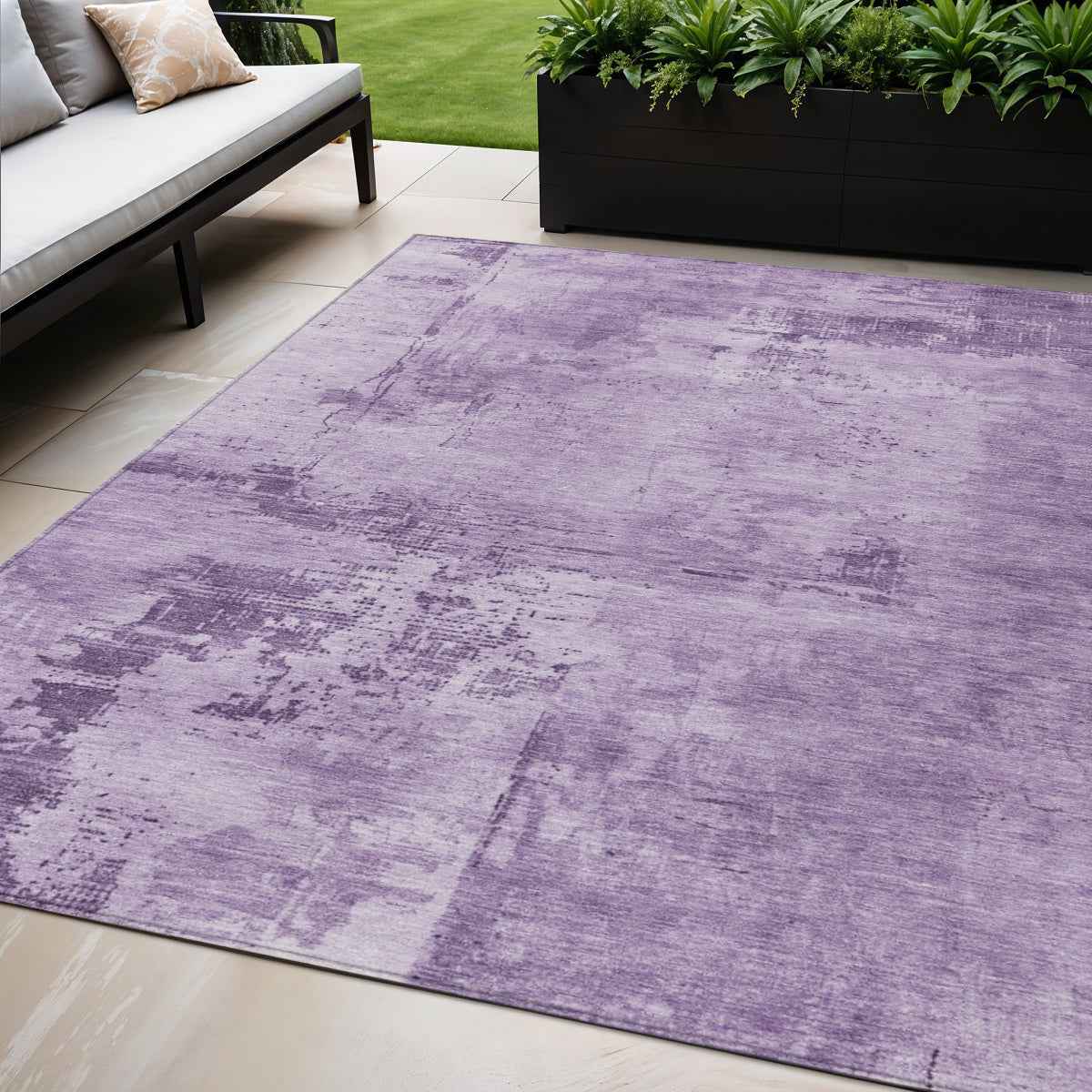 5' X 8' Lavender And Purple Abstract Washable Indoor Outdoor Area Rug
