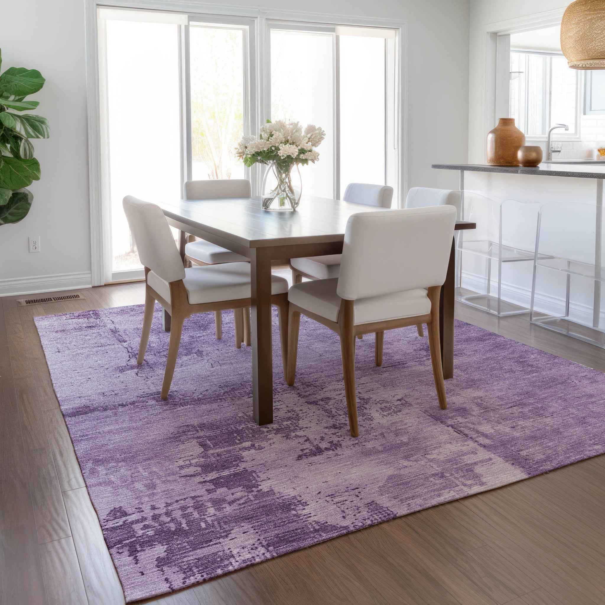 5' X 8' Lavender And Purple Abstract Washable Indoor Outdoor Area Rug