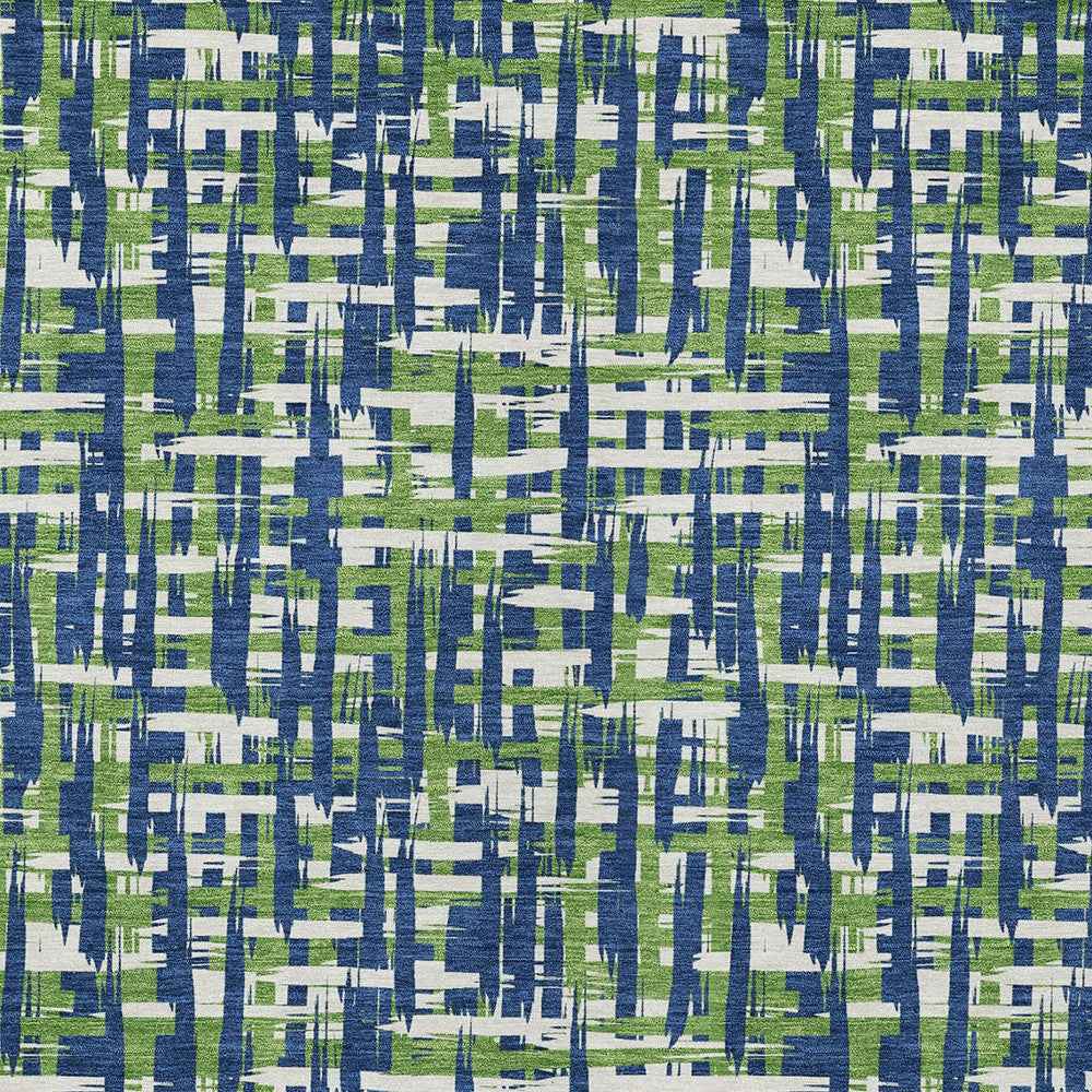 5' X 8' Navy Blue Green And Ivory Abstract Washable Indoor Outdoor Area Rug