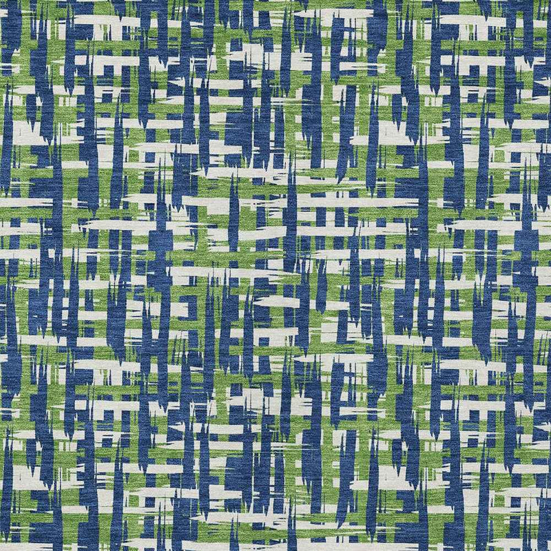5' X 8' Navy Blue Green And Ivory Abstract Washable Indoor Outdoor Area Rug