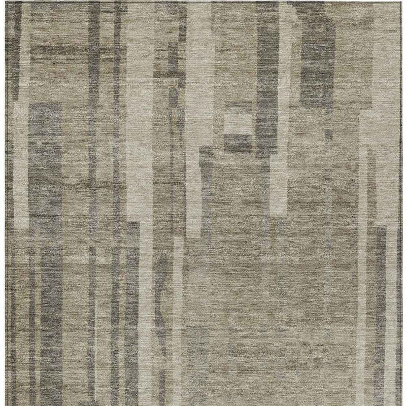 5' X 8' Taupe And Dark Gray Striped Washable Indoor Outdoor Area Rug