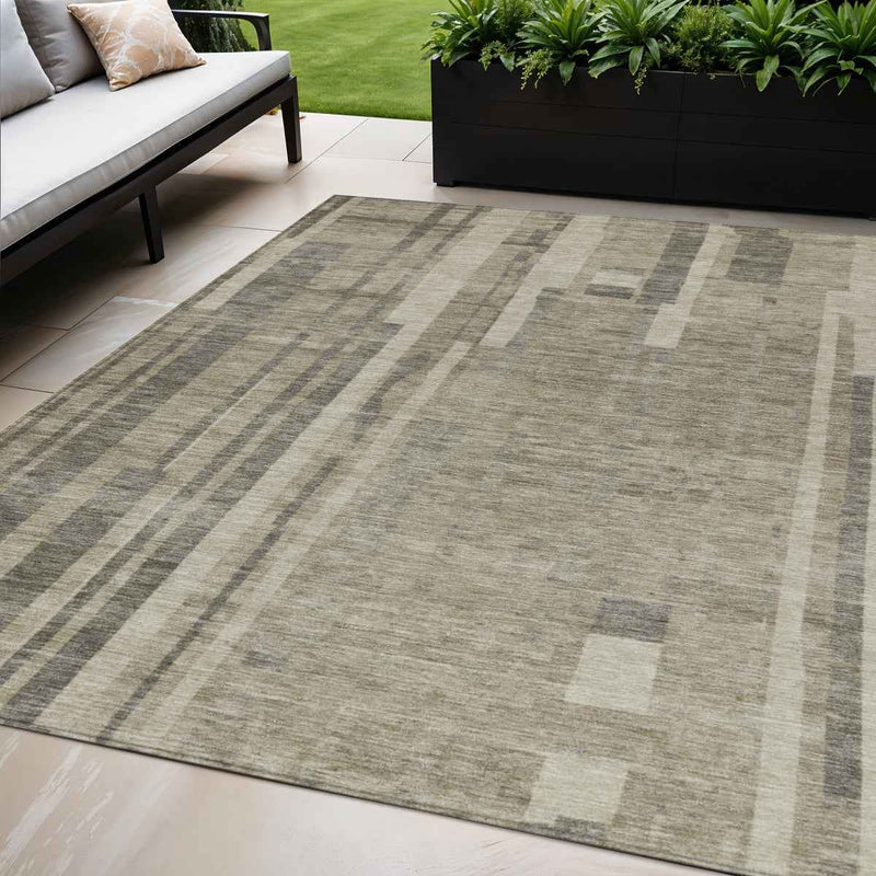 5' X 8' Taupe And Dark Gray Striped Washable Indoor Outdoor Area Rug