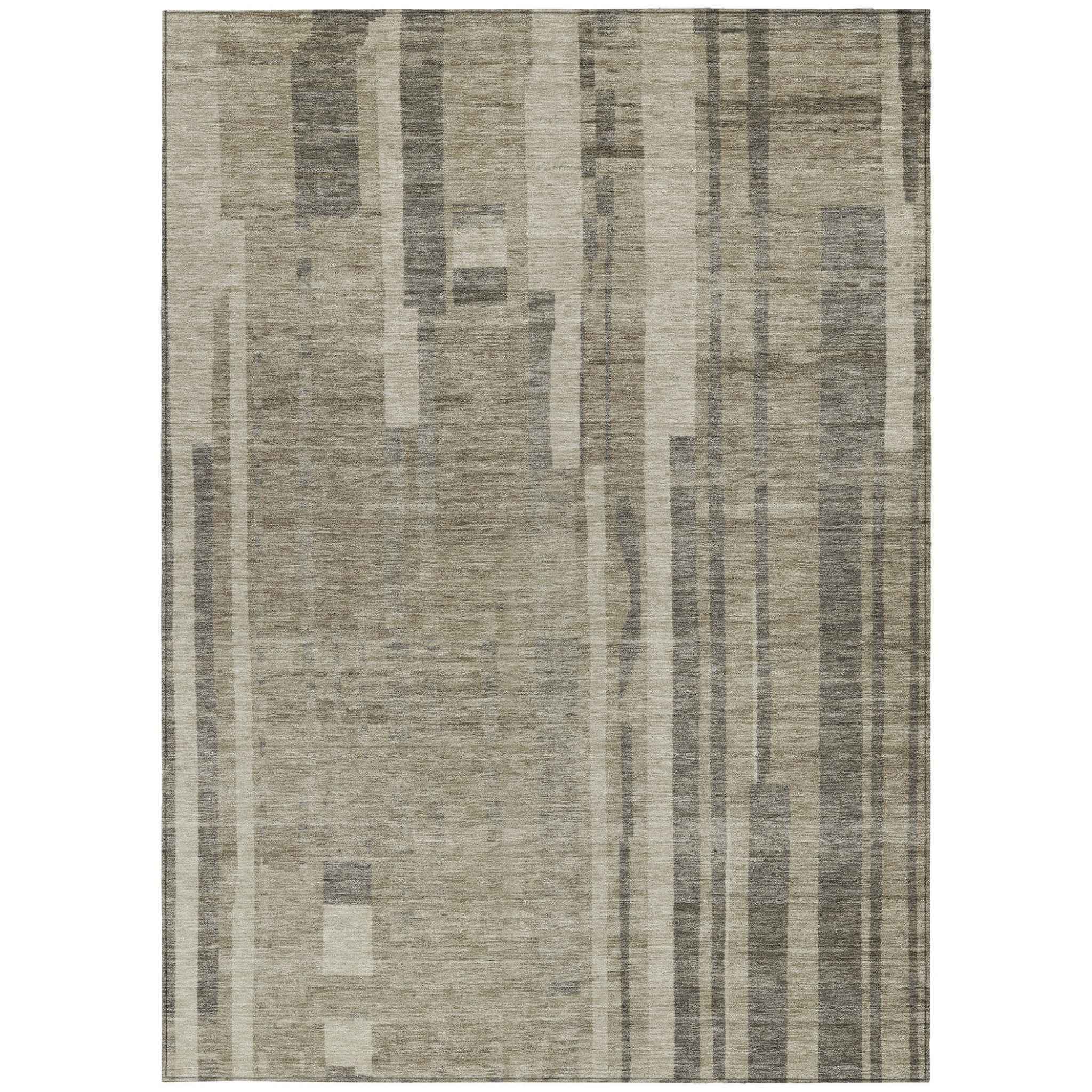 5' X 8' Taupe And Dark Gray Striped Washable Indoor Outdoor Area Rug