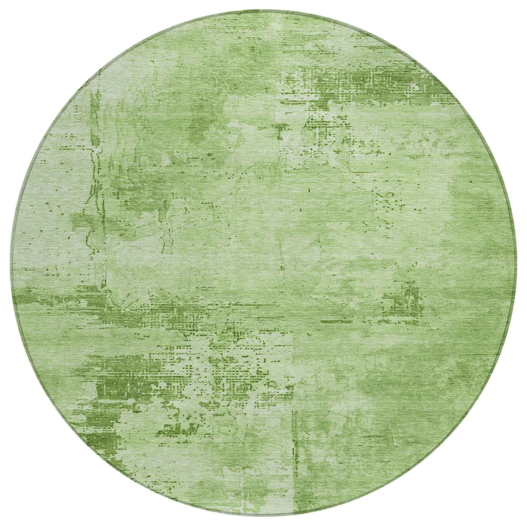 8' Green And Ivory Round Abstract Washable Indoor Outdoor Area Rug
