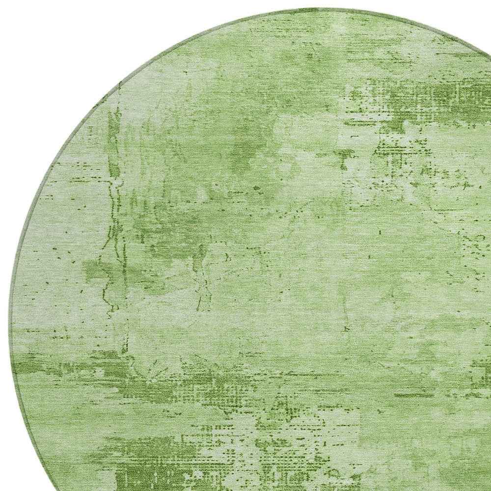 8' Green And Ivory Round Abstract Washable Indoor Outdoor Area Rug