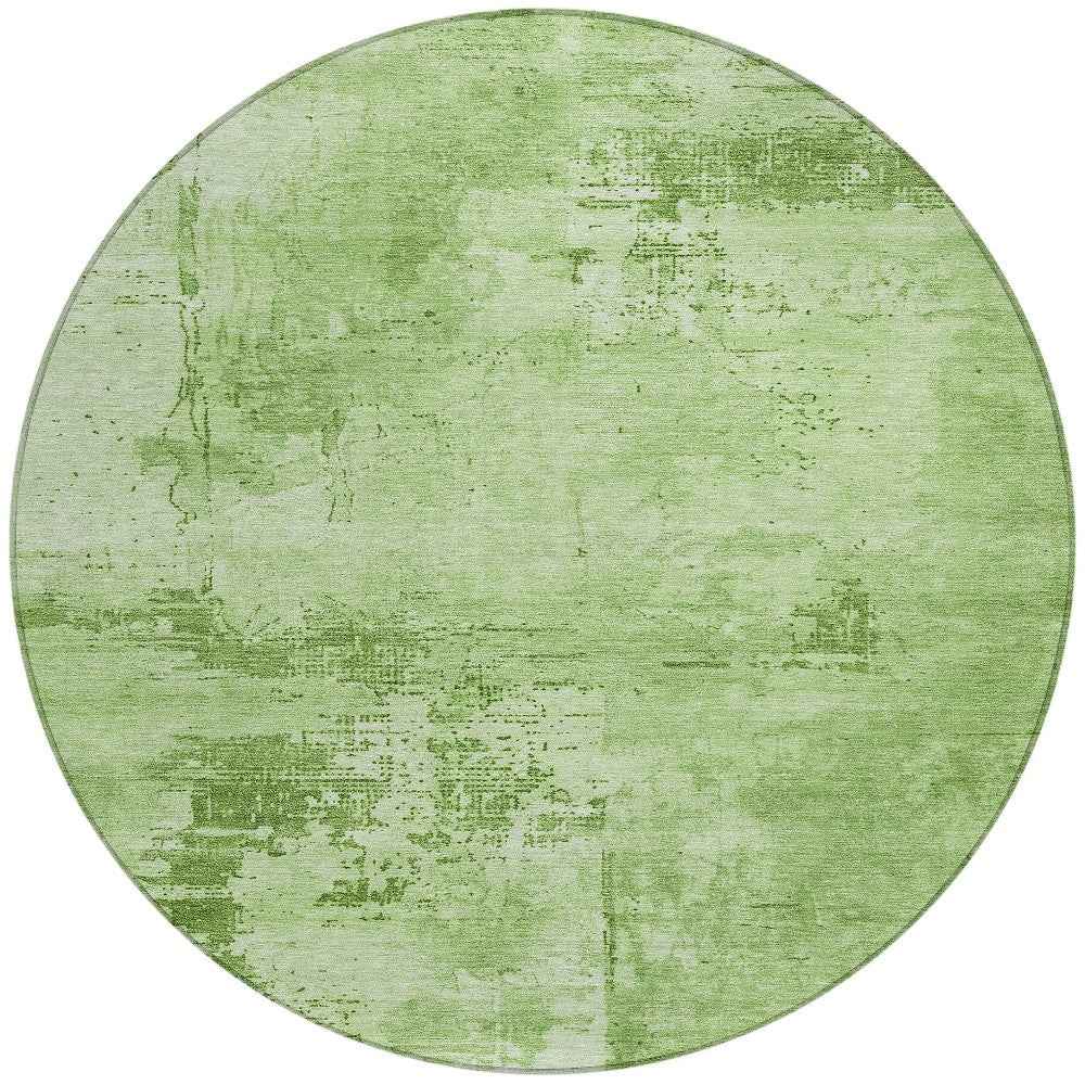 8' Green And Ivory Round Abstract Washable Indoor Outdoor Area Rug
