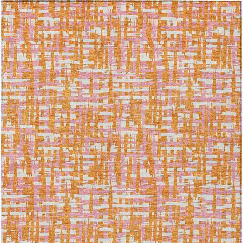 5' X 8' Orange Pink And Beige Abstract Washable Indoor Outdoor Area Rug