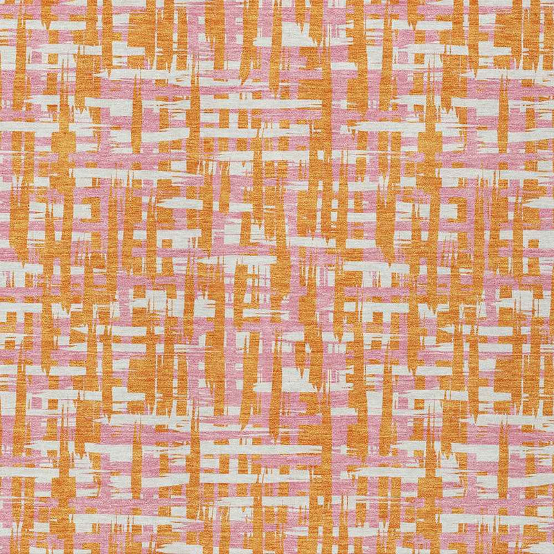 5' X 8' Orange Pink And Beige Abstract Washable Indoor Outdoor Area Rug