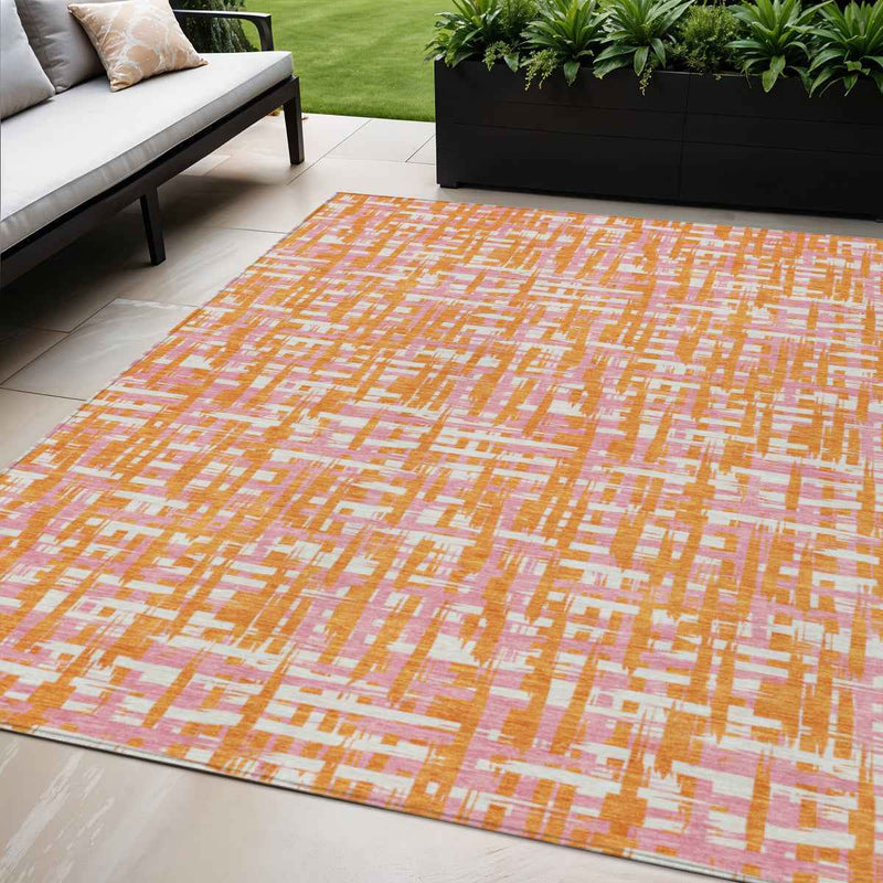 5' X 8' Orange Pink And Beige Abstract Washable Indoor Outdoor Area Rug
