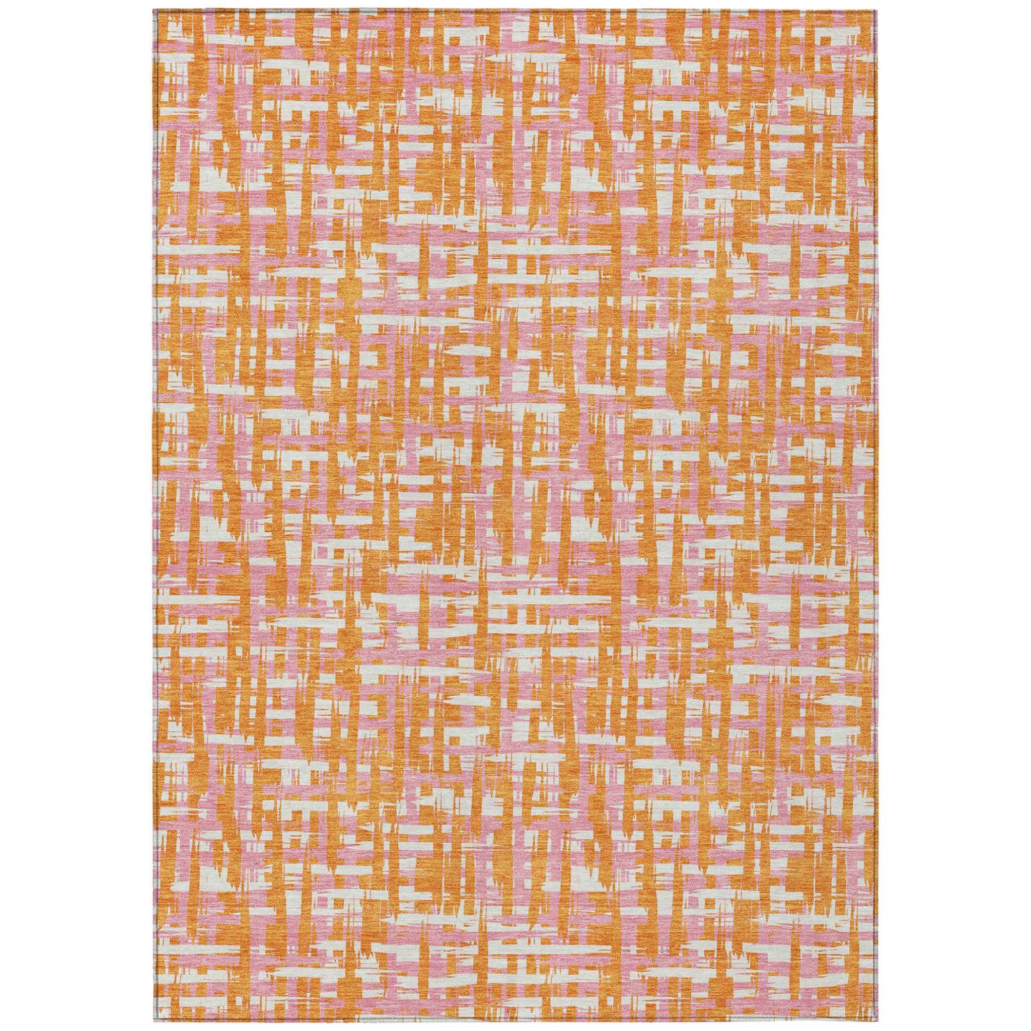 5' X 8' Orange Pink And Beige Abstract Washable Indoor Outdoor Area Rug