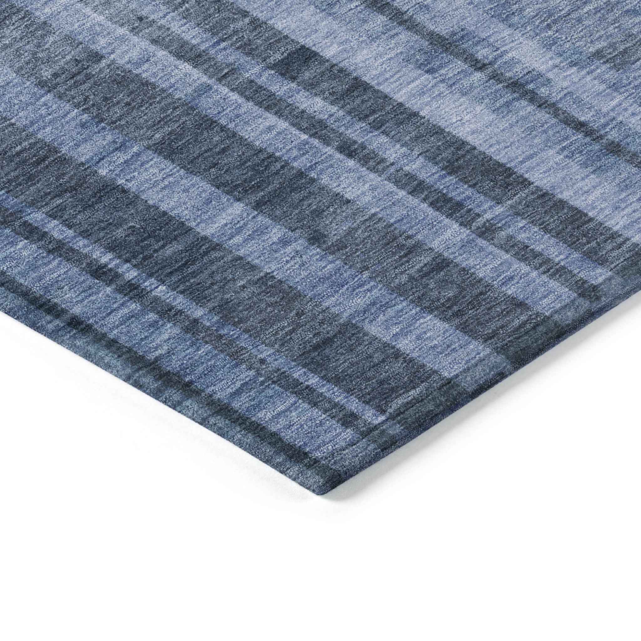5' X 8' Navy Blue And Gray Striped Washable Indoor Outdoor Area Rug