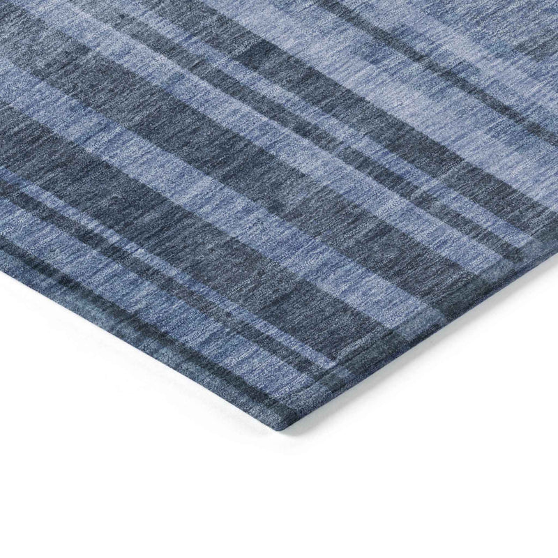 5' X 8' Navy Blue And Gray Striped Washable Indoor Outdoor Area Rug
