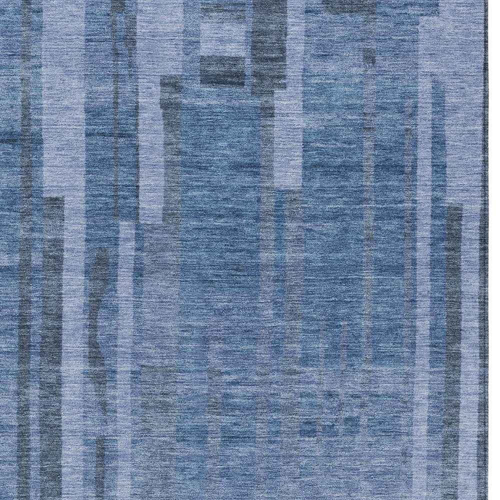 5' X 8' Navy Blue And Gray Striped Washable Indoor Outdoor Area Rug