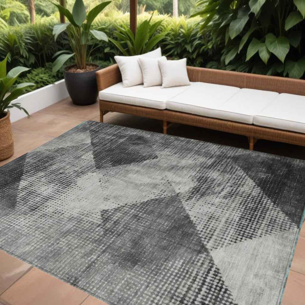 8' X 10' Gray And Black Geometric Washable Indoor Outdoor Area Rug