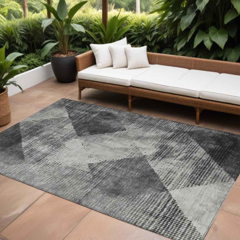 8' X 10' Gray And Black Geometric Washable Indoor Outdoor Area Rug