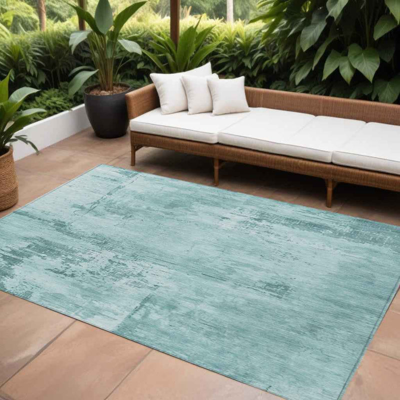 10' X 14' Blue And Ivory Abstract Washable Indoor Outdoor Area Rug