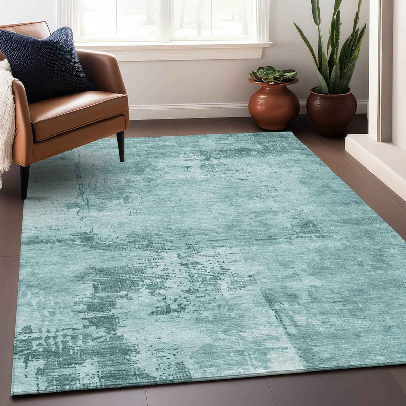 10' X 14' Blue And Ivory Abstract Washable Indoor Outdoor Area Rug