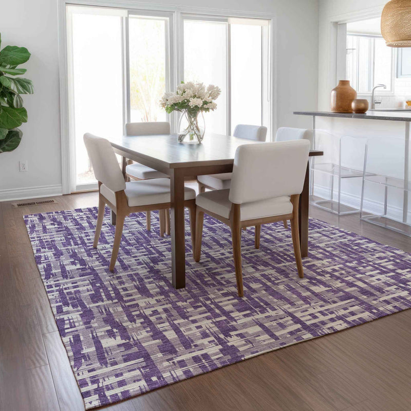 5' X 8' Purple And Lavender Abstract Washable Indoor Outdoor Area Rug