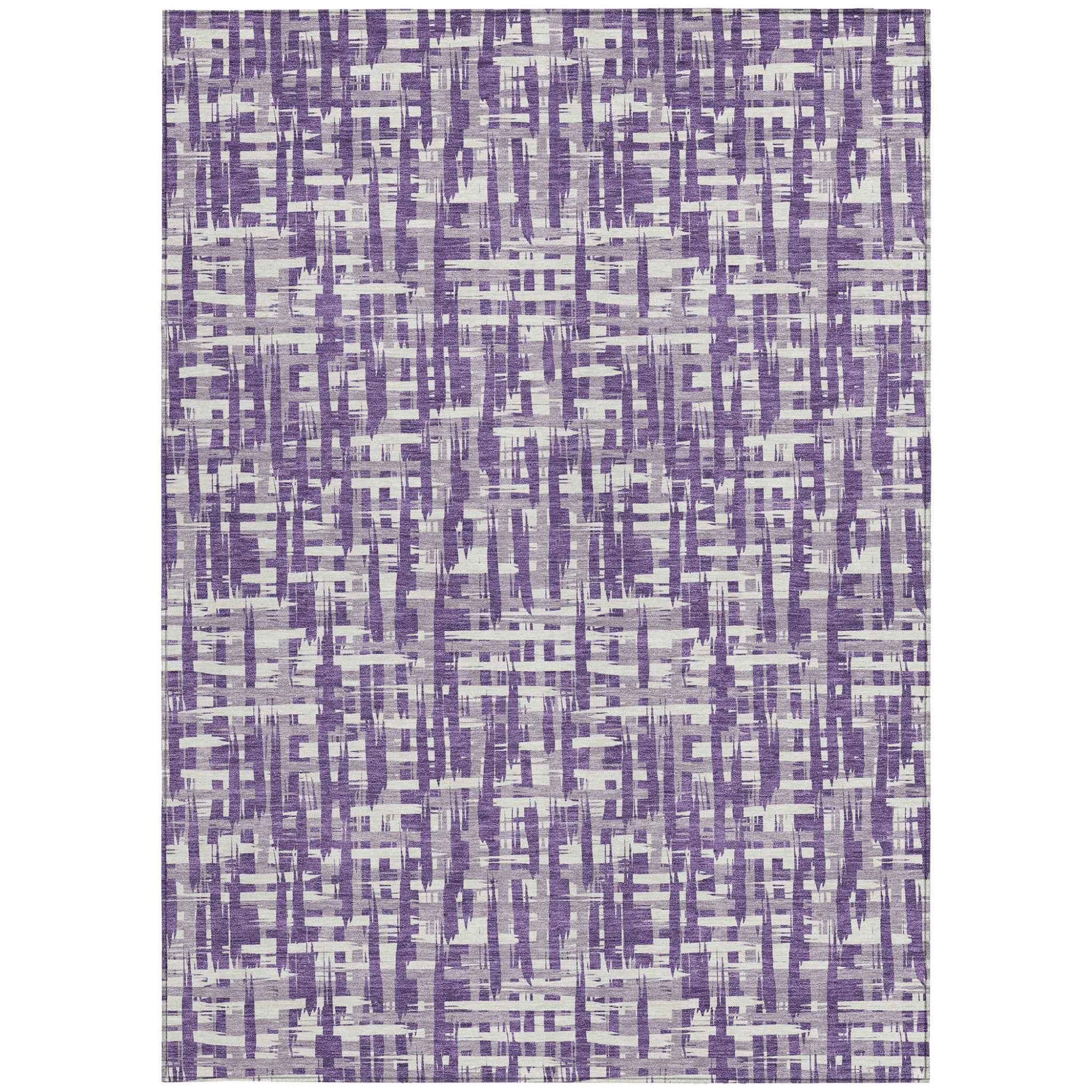 5' X 8' Purple And Lavender Abstract Washable Indoor Outdoor Area Rug