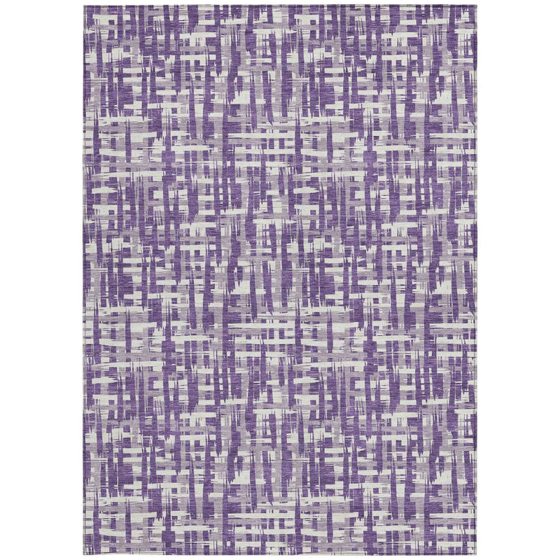 5' X 8' Purple And Lavender Abstract Washable Indoor Outdoor Area Rug