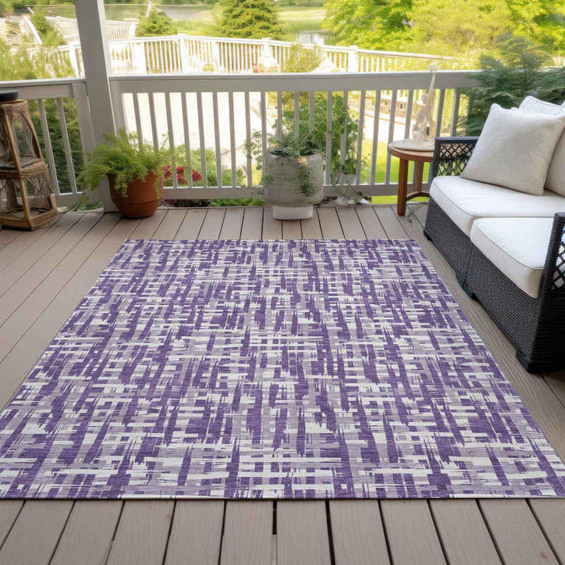 5' X 8' Purple And Lavender Abstract Washable Indoor Outdoor Area Rug