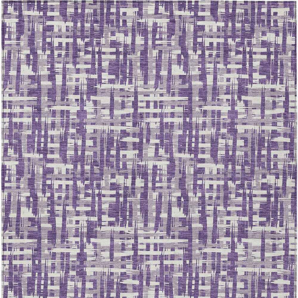 5' X 8' Purple And Lavender Abstract Washable Indoor Outdoor Area Rug