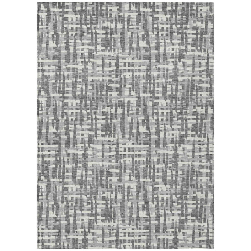 3' X 5' Gray And Charcoal Abstract Washable Indoor Outdoor Area Rug