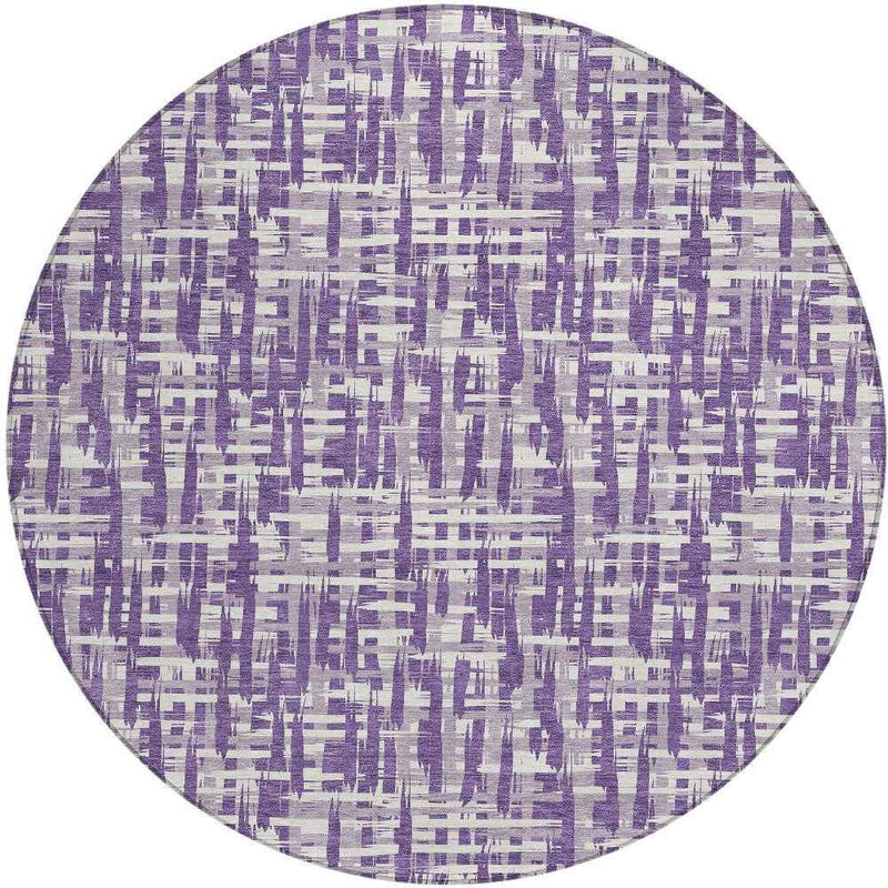8' Purple And Lavender Round Abstract Washable Indoor Outdoor Area Rug