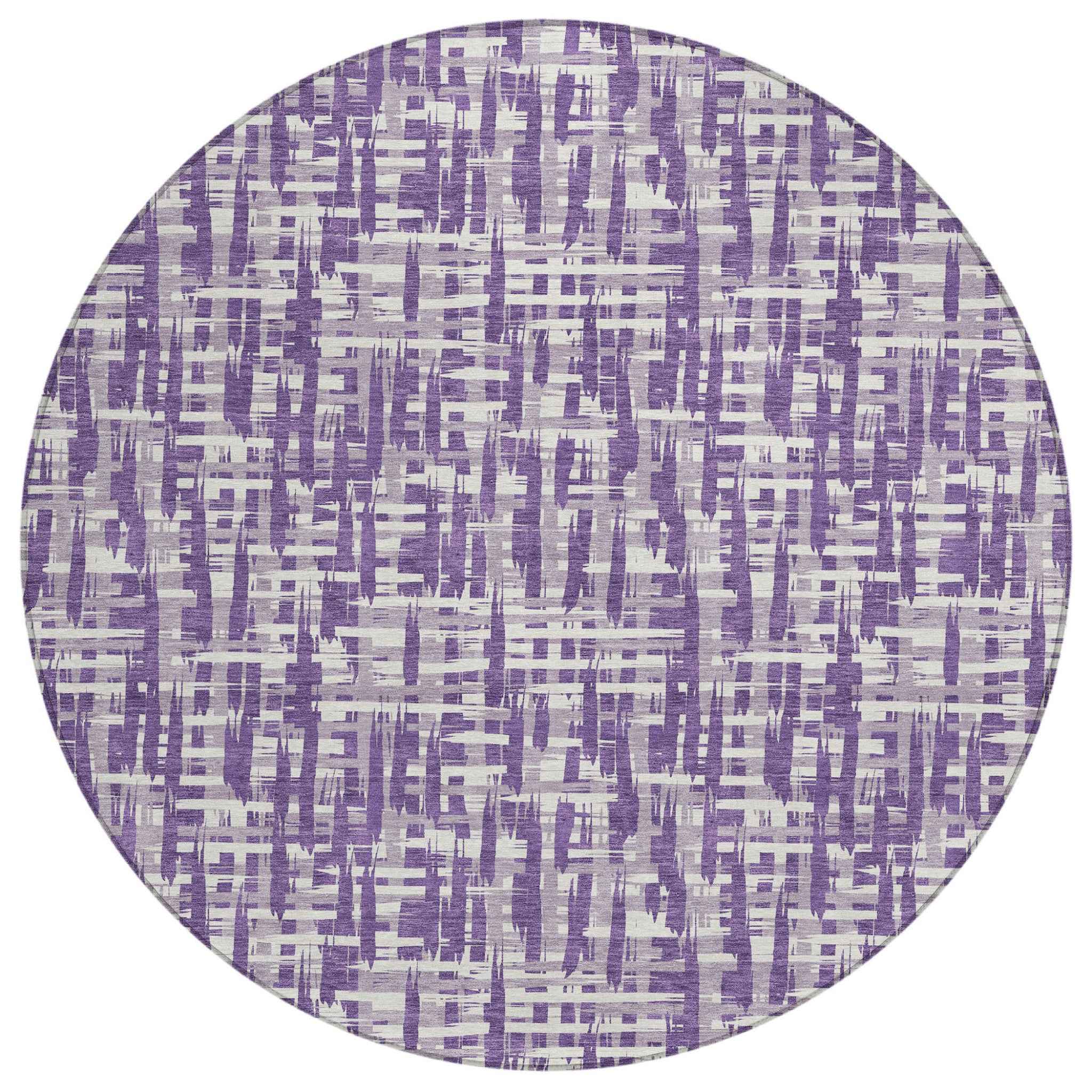 8' Purple And Lavender Round Abstract Washable Indoor Outdoor Area Rug
