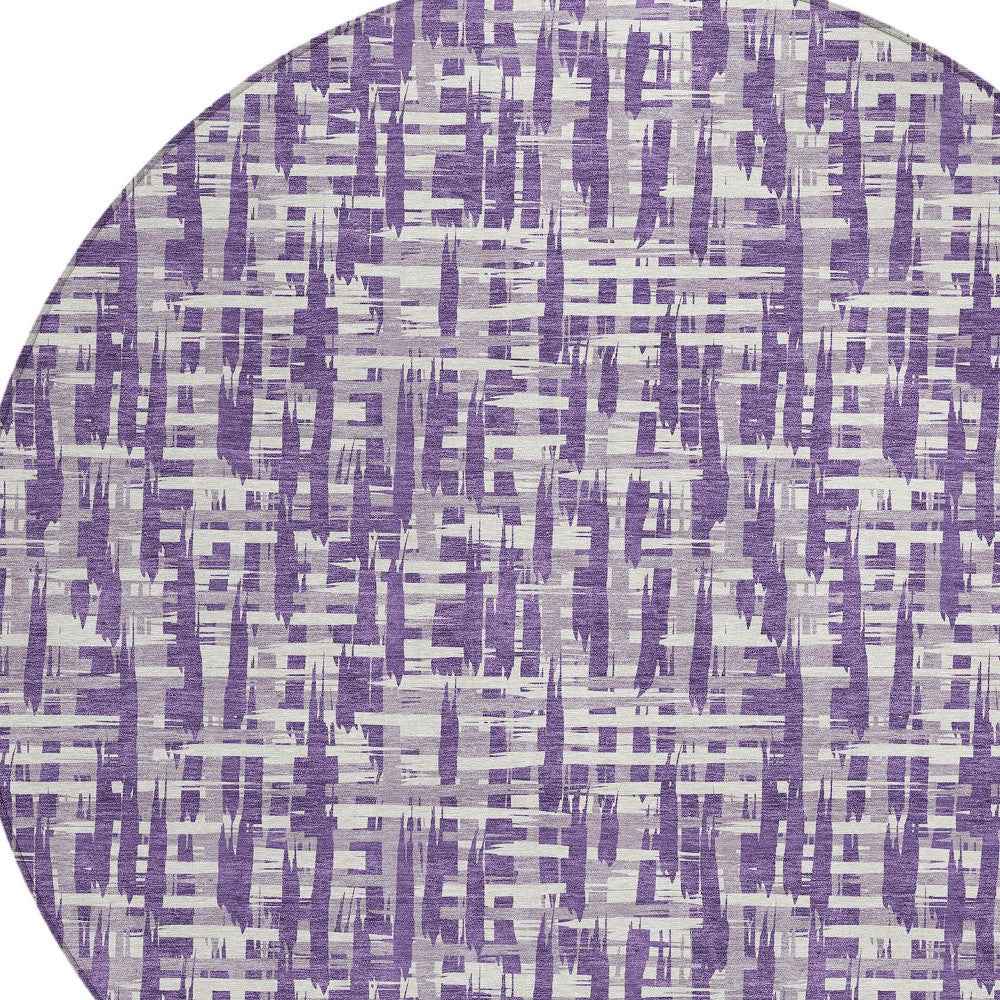 8' Purple And Lavender Round Abstract Washable Indoor Outdoor Area Rug