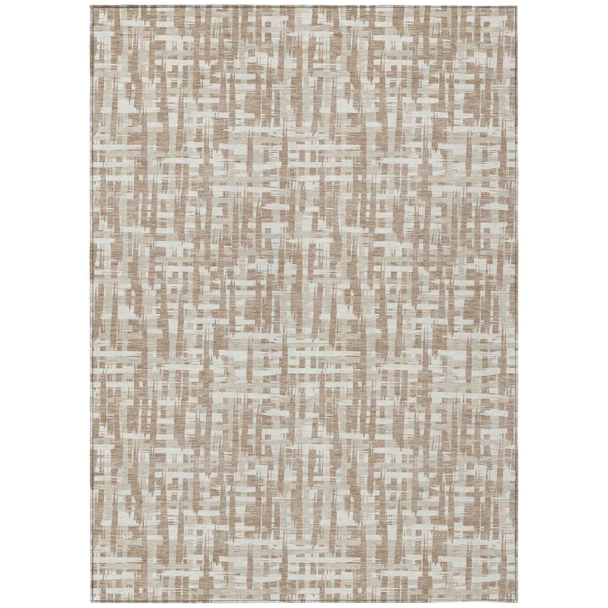 10' X 14' Tan And Beige Abstract Washable Indoor Outdoor Area Rug