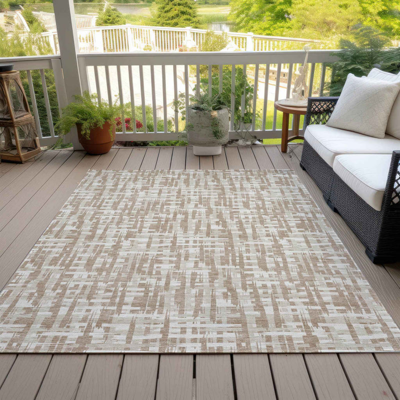 10' X 14' Tan And Beige Abstract Washable Indoor Outdoor Area Rug