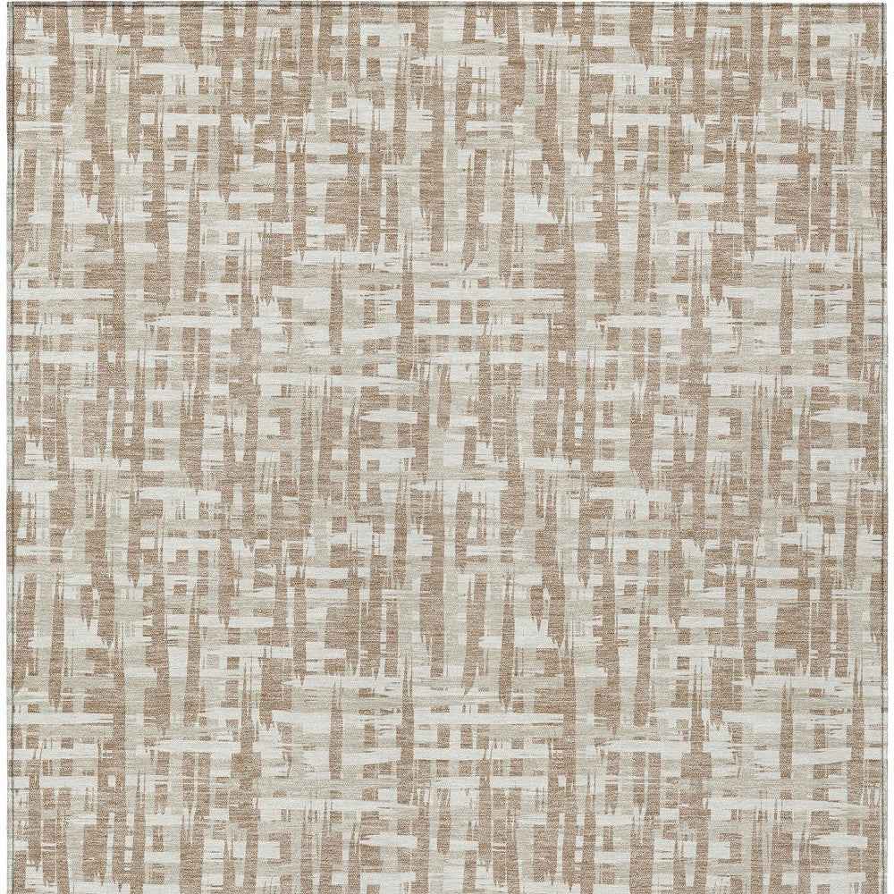10' X 14' Tan And Beige Abstract Washable Indoor Outdoor Area Rug
