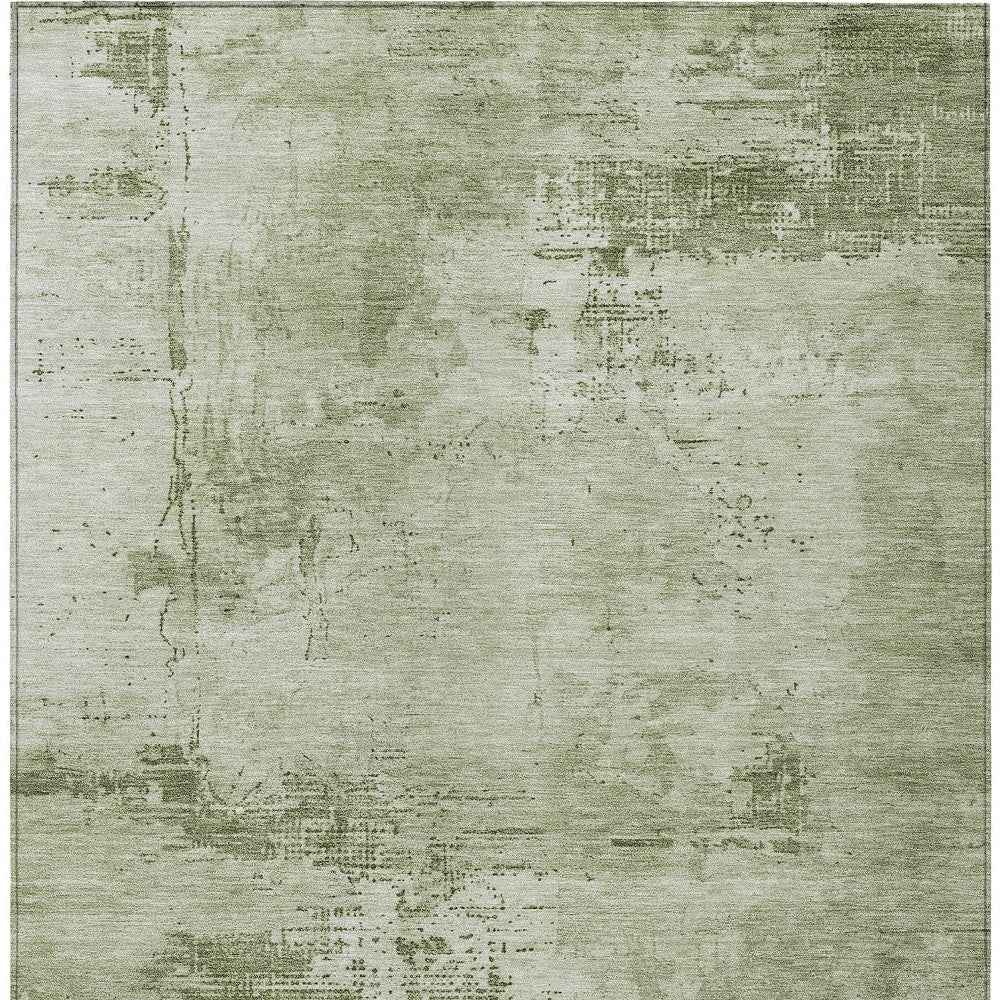 10' X 14' Olive Green And Ivory Abstract Washable Indoor Outdoor Area Rug