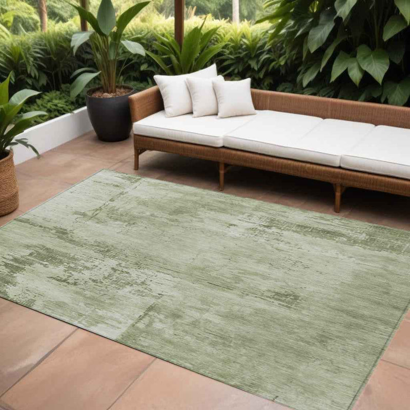 10' X 14' Olive Green And Ivory Abstract Washable Indoor Outdoor Area Rug