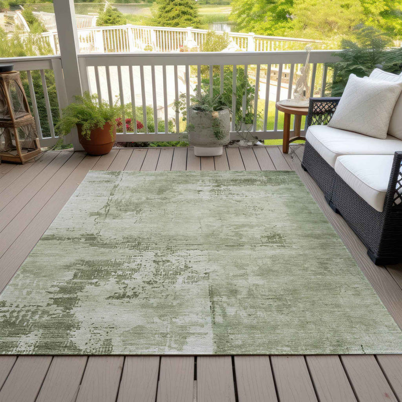 10' X 14' Olive Green And Ivory Abstract Washable Indoor Outdoor Area Rug
